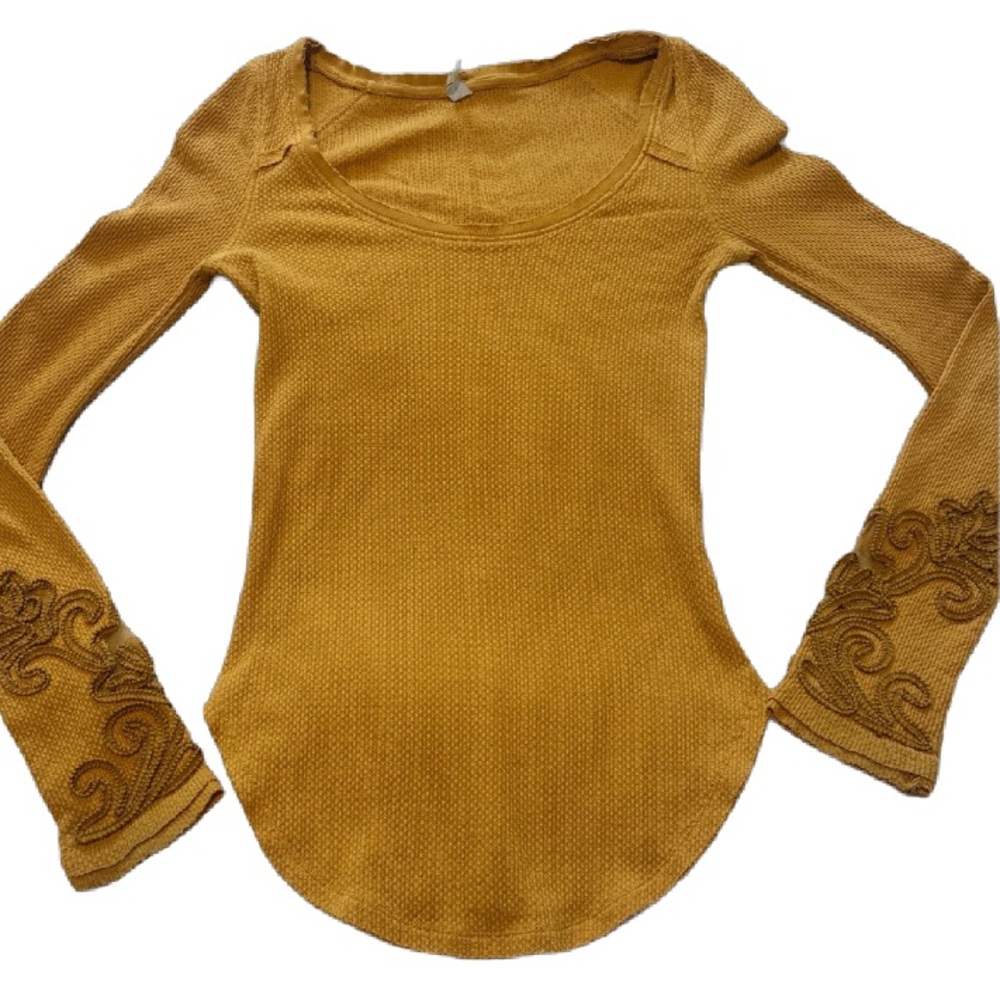 Free People Yellow Bell Sleeve Ribbed Thermal